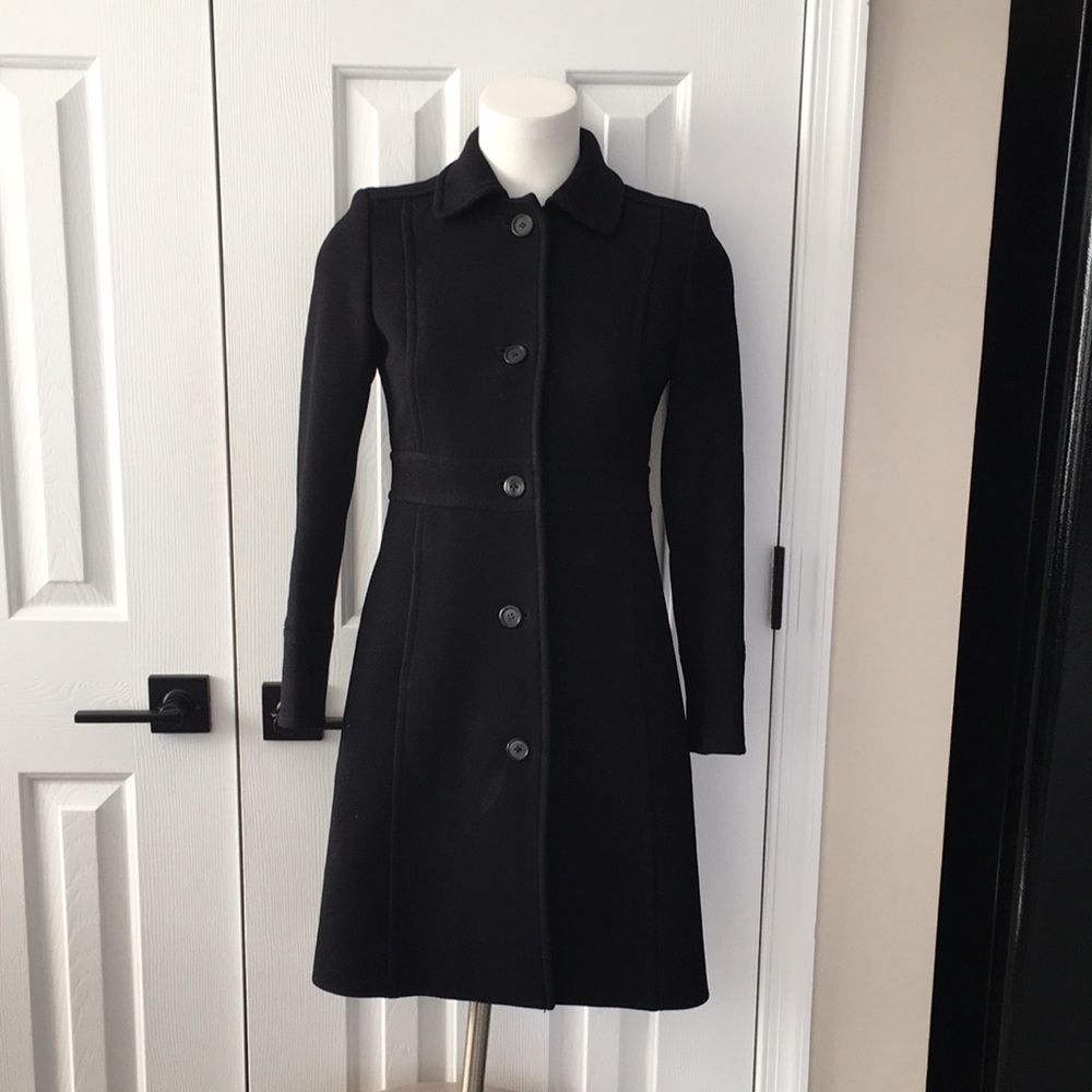 J.Crew Black STRUCTURED CREPE WOOL MADELINE button up coat EUC